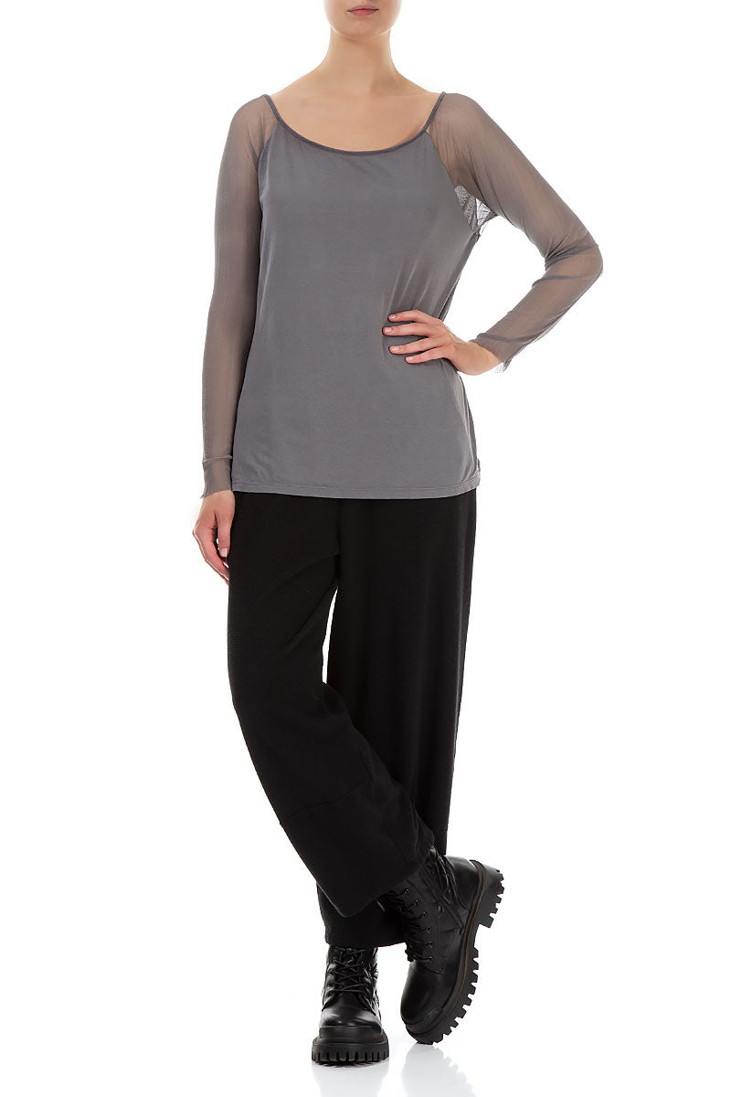 Long Tulle Sleeves Iron Silk Blouse 4