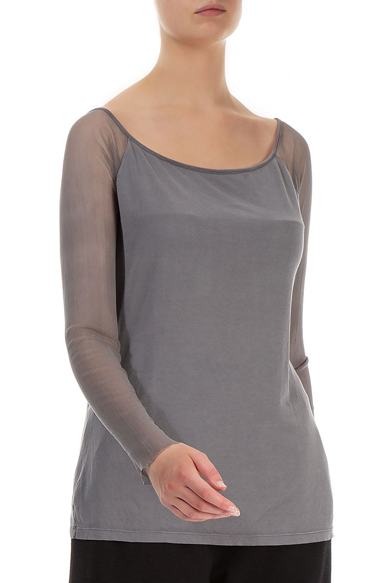 Long Tulle Sleeves Iron Silk Blouse 3