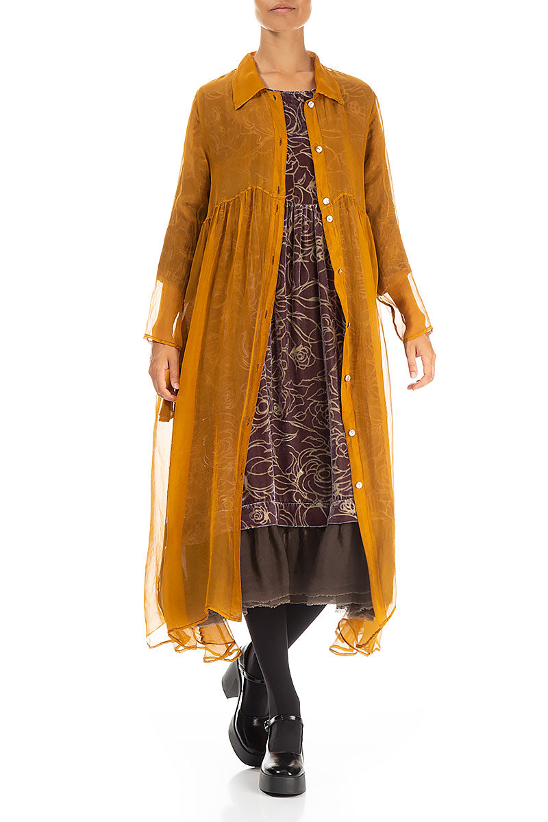 Long Yellow Ochre Silk Chiffon Jacket 6