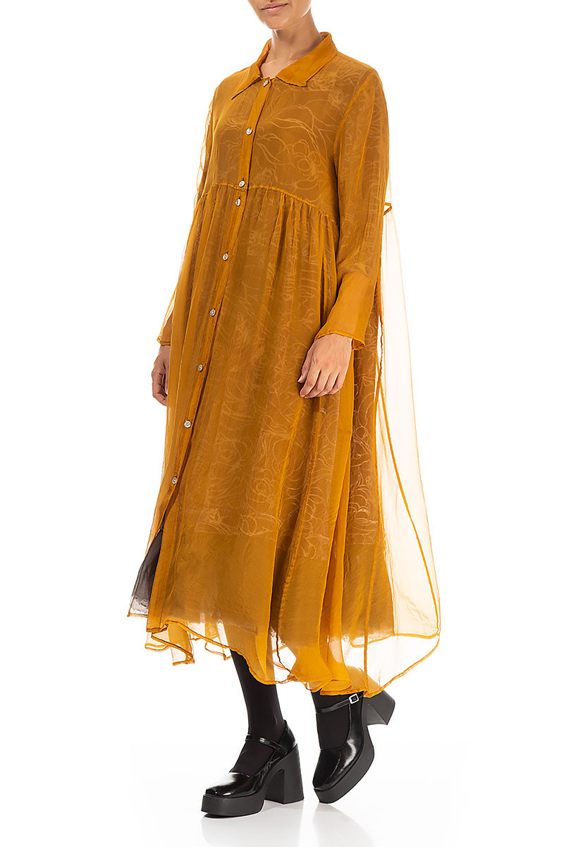 Long Yellow Ochre Silk Chiffon Jacket 5