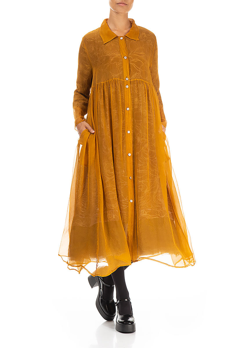 Long Yellow Ochre Silk Chiffon Jacket 4