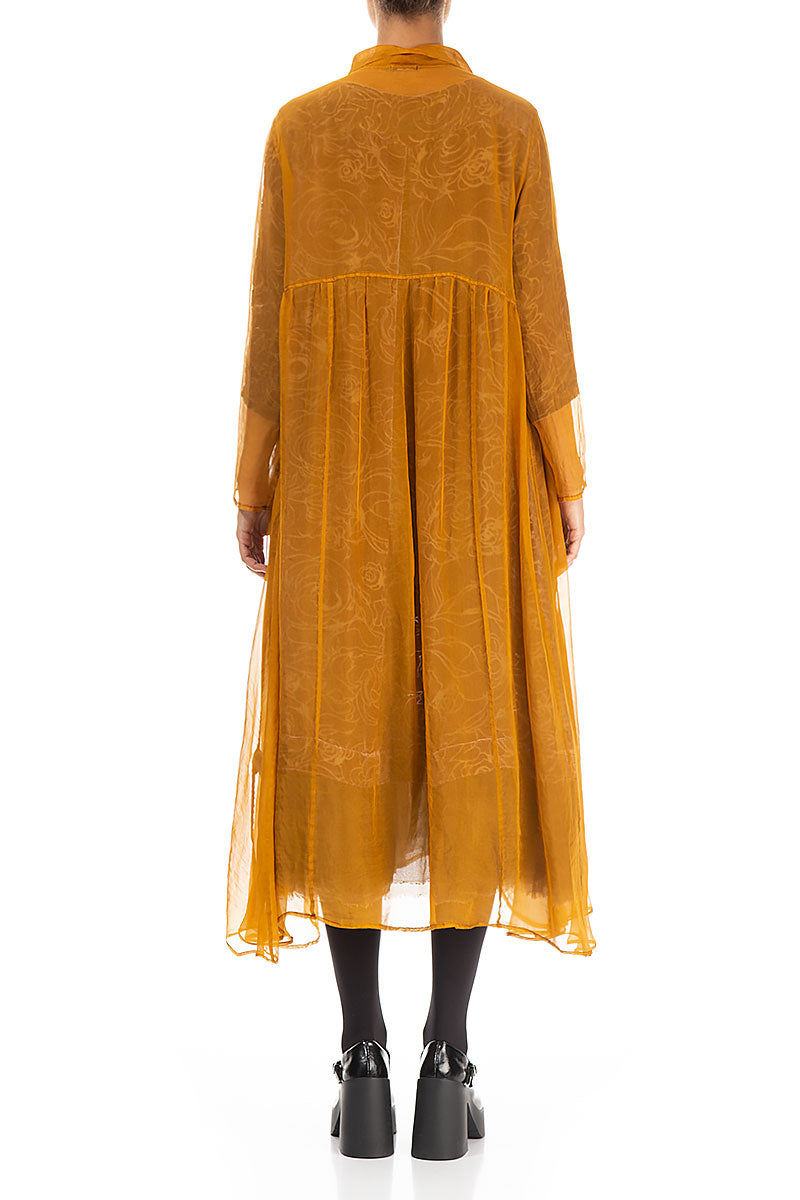 Long Yellow Ochre Silk Chiffon Jacket 3
