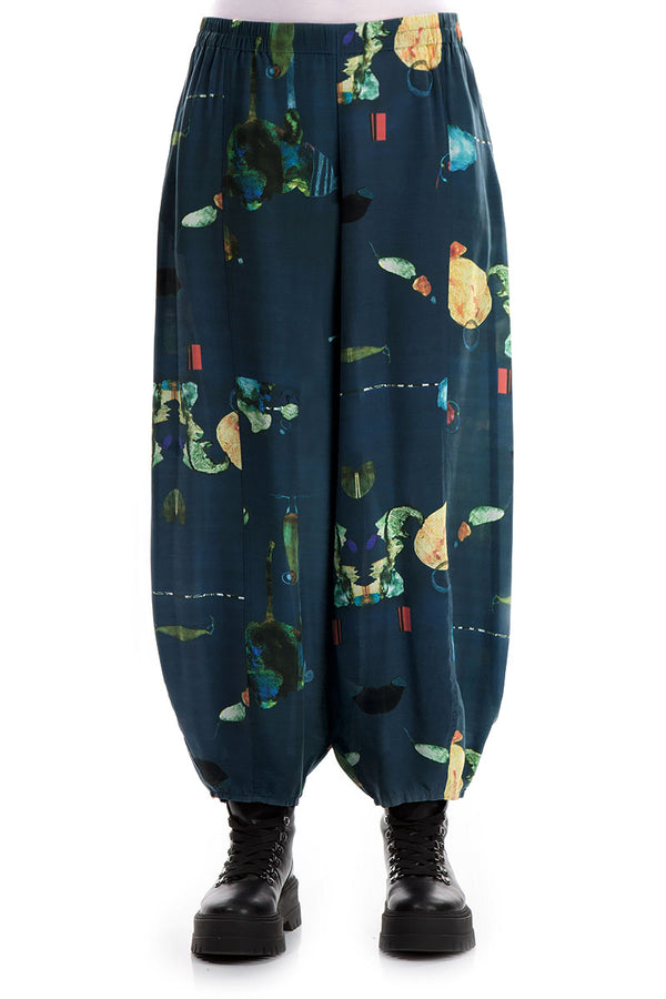 Loose Fairy-Tale Print Silk Bamboo Trousers 1