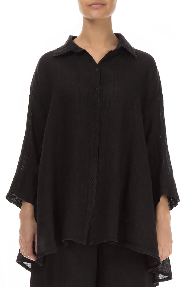 Loose Black Gauze Linen Shirt 1