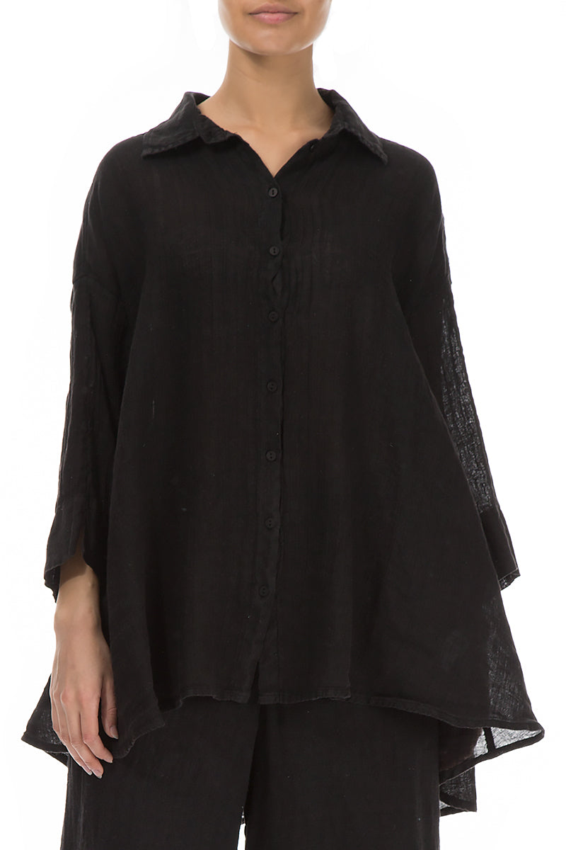 Loose Black Gauze Linen Shirt 3