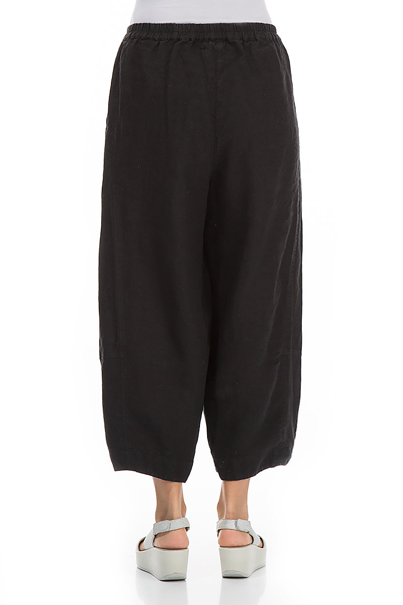 Loose Black Pure Linen Trousers