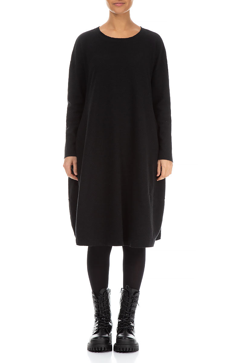 Loose Black Rib Cotton Wool Dress 1