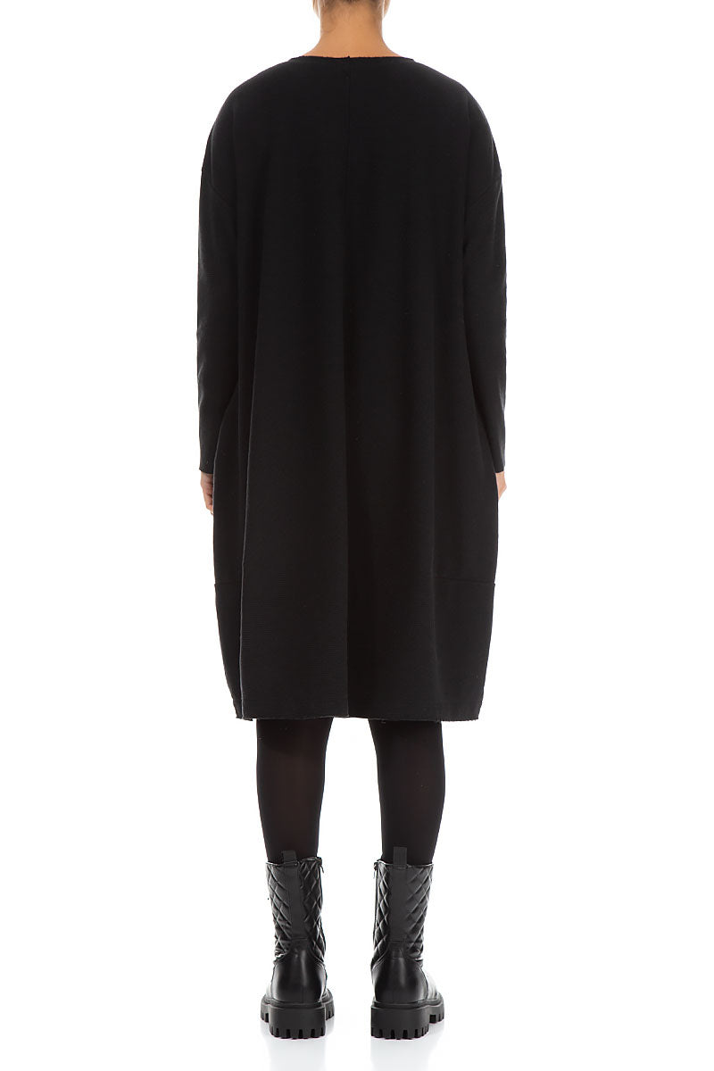 Loose Black Rib Cotton Wool Dress 2