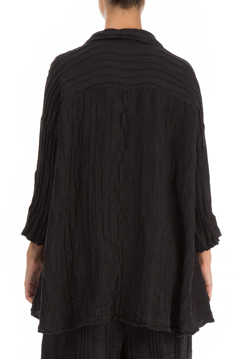 Loose Crinkled Black Silk Linen Shirt 2