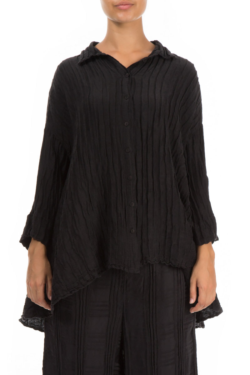 Loose Crinkled Black Silk Linen Shirt 1