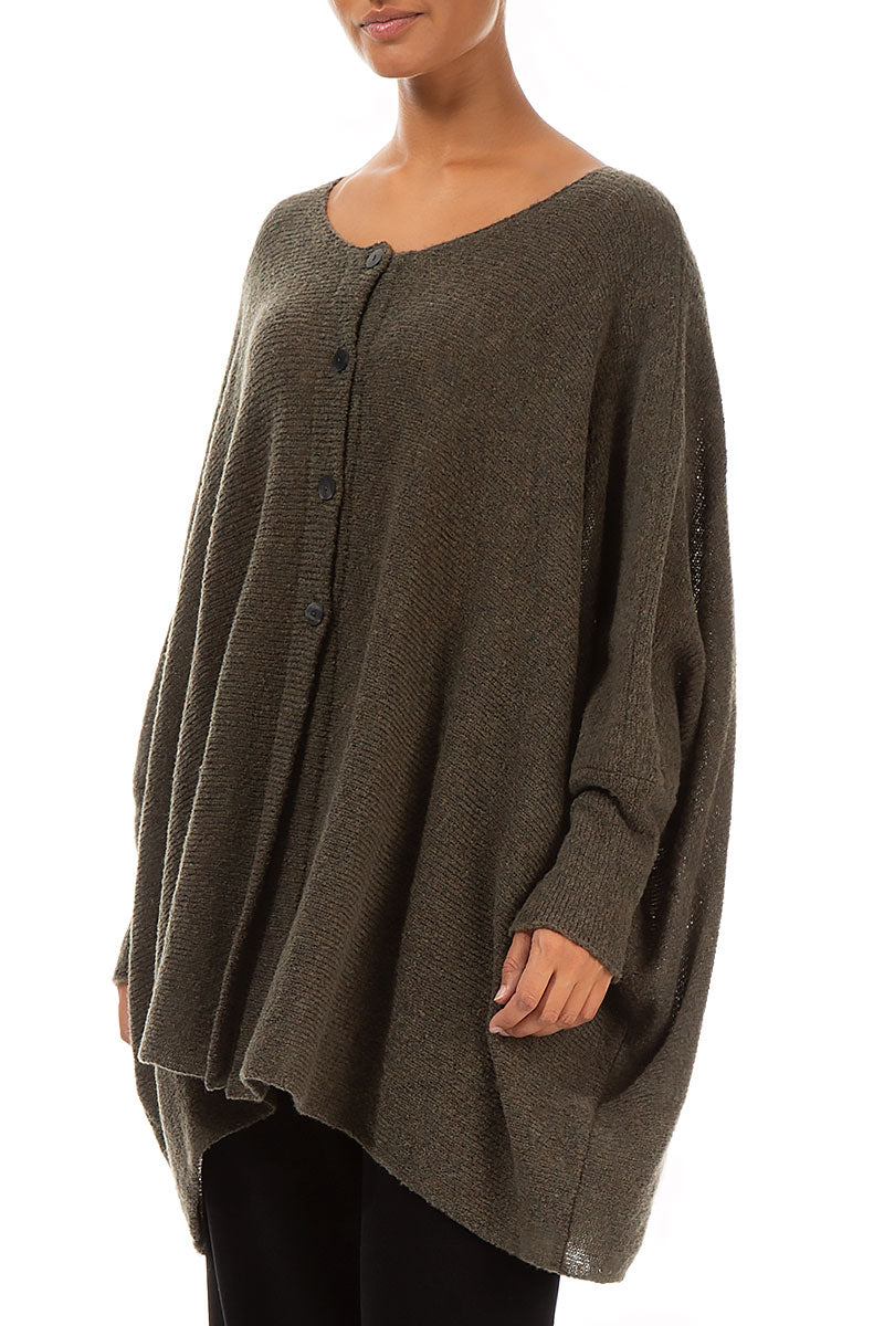 Loose Boxy Khaki Wool Cardigan 3