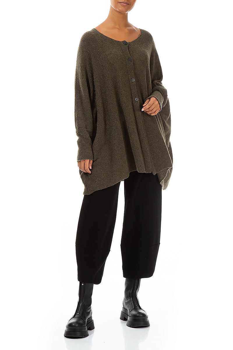 Loose Boxy Khaki Wool Cardigan 4