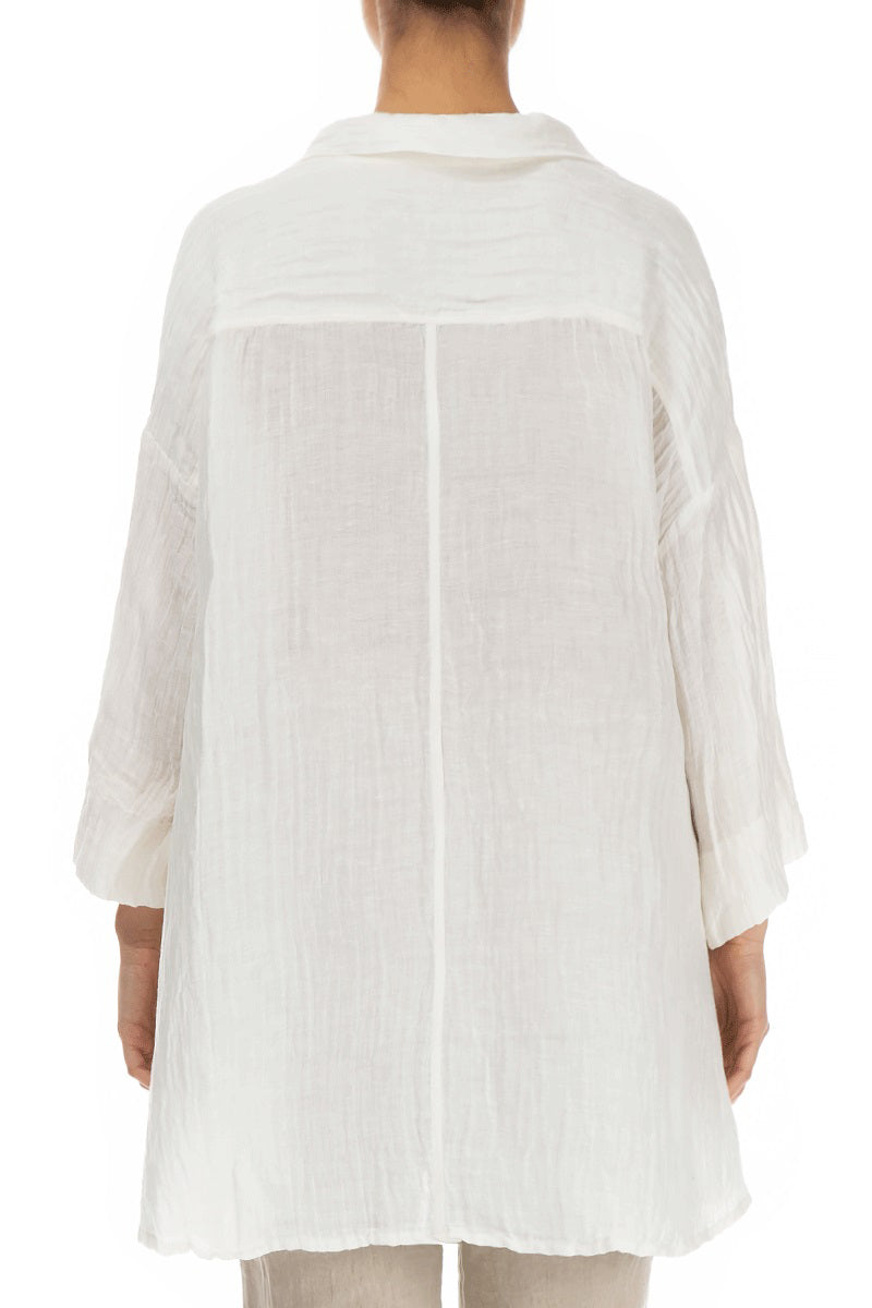 Loose Crinkled White Silk Linen Shirt
