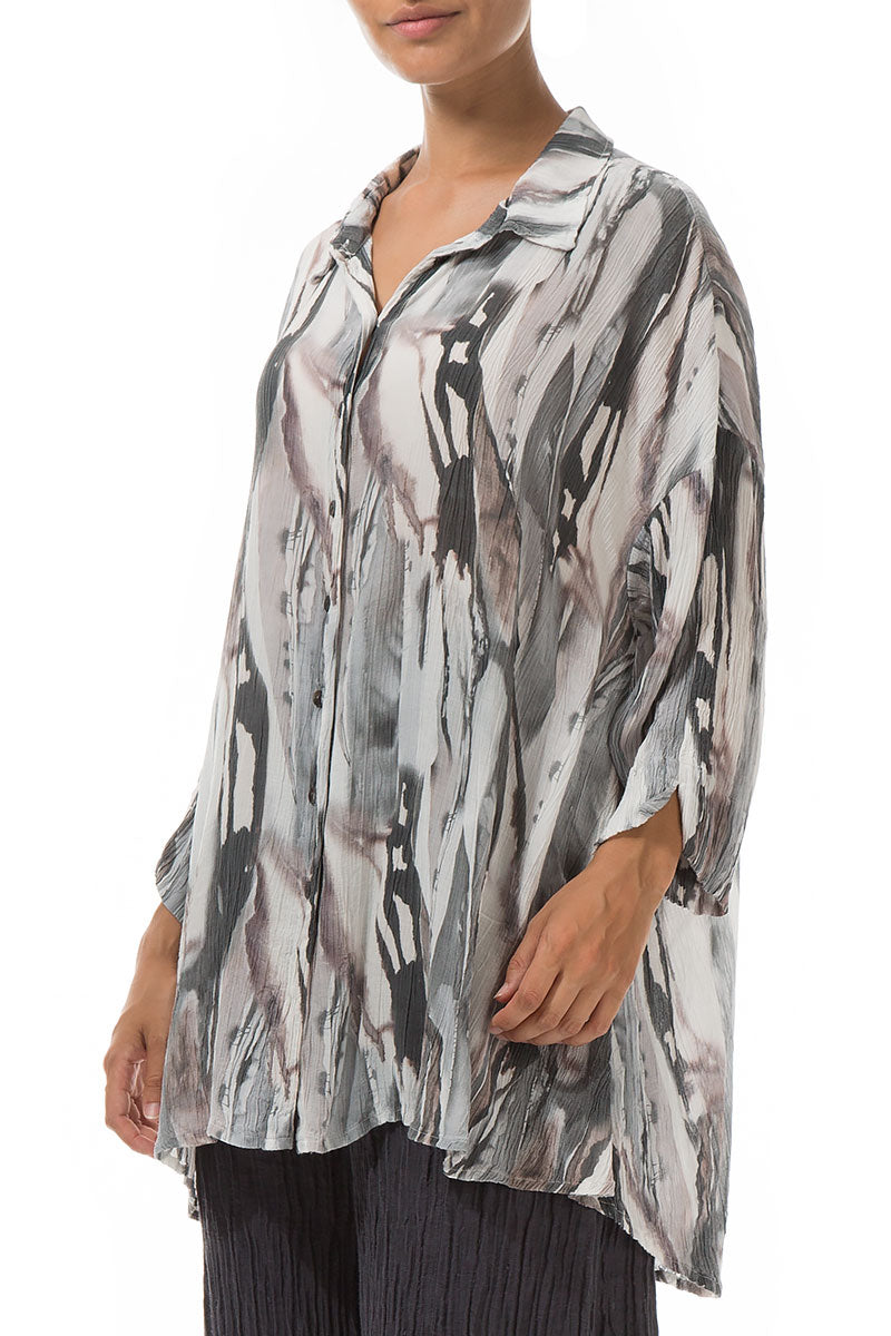 Loose Crinkled Ink Wash Silk Viscose Shirt 3