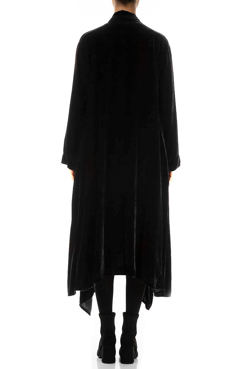Maxi Open Black Silk Velvet Jacket 2