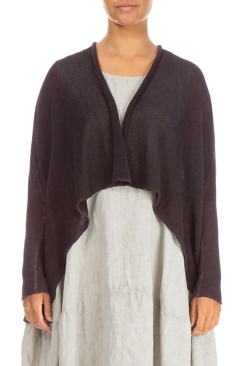 Open Longer Back Washed Effect Brown Linen Cardigan 1