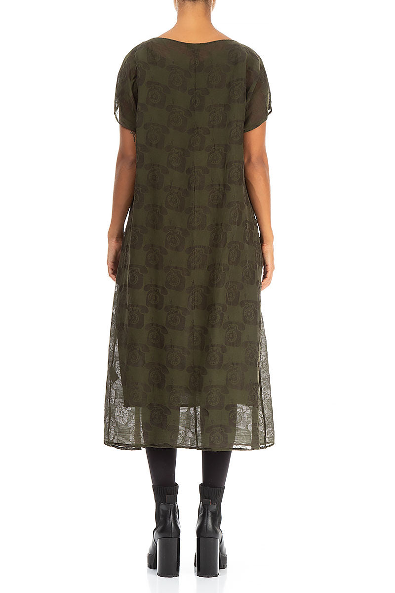 Phone Print Khaki Silk Linen Dress 2