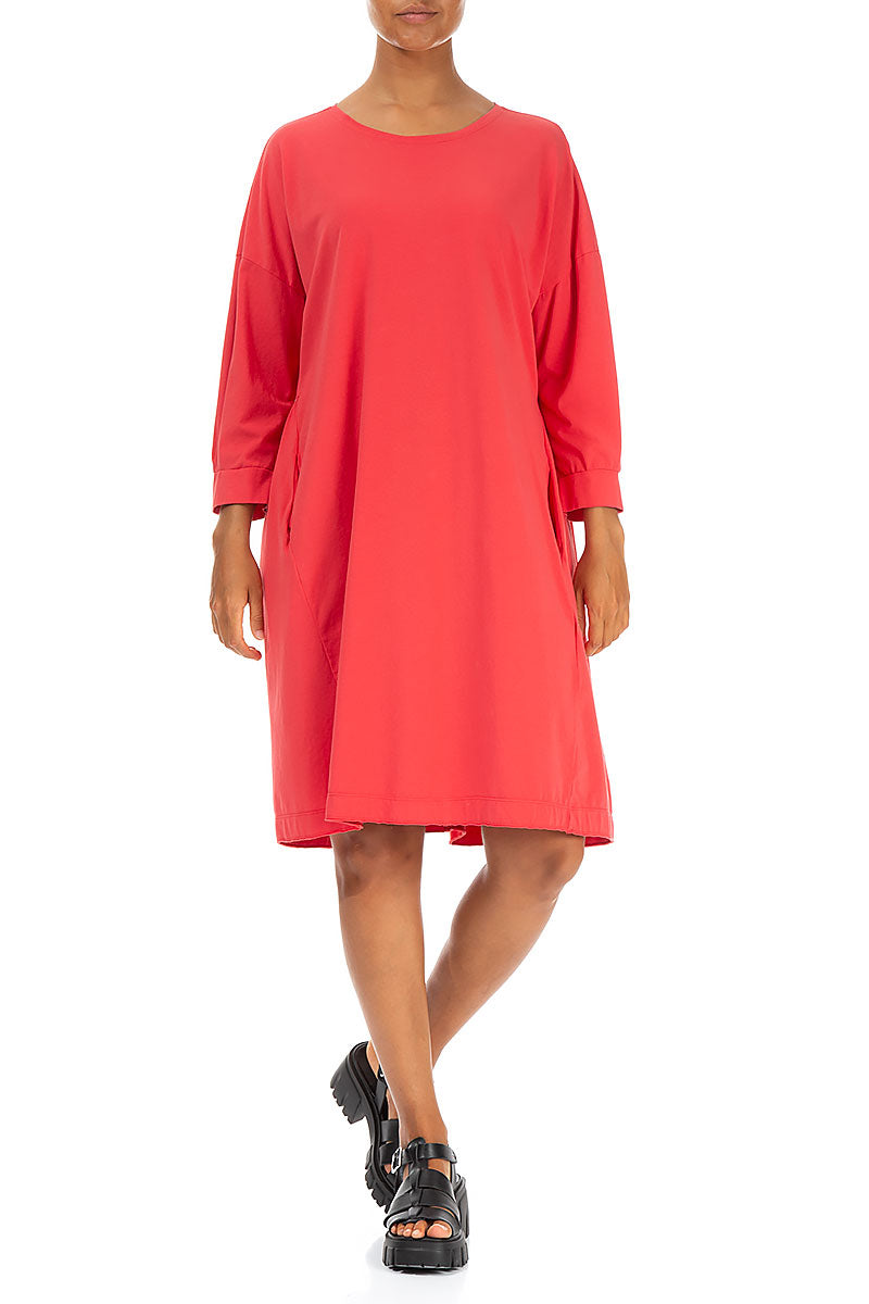 Flared Back Poppy Red Cotton Dress 4