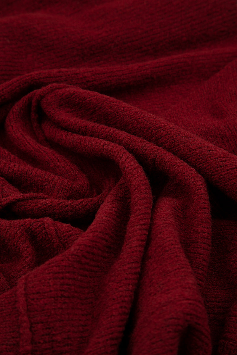 Puff Sleeves Dark Red Wool Sweater 5