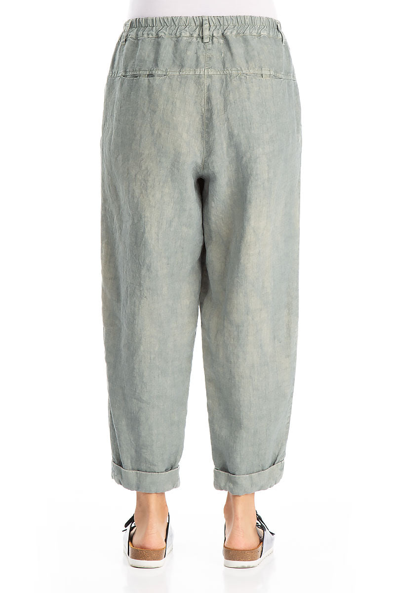 Roll Up Off-Dye Sage Linen Trousers