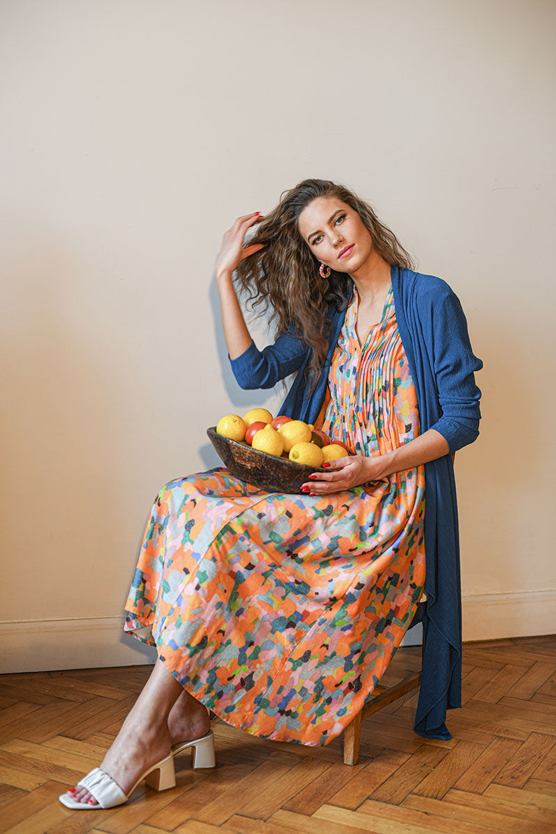 Romantic Orange Burst Silk Bamboo Dress 7