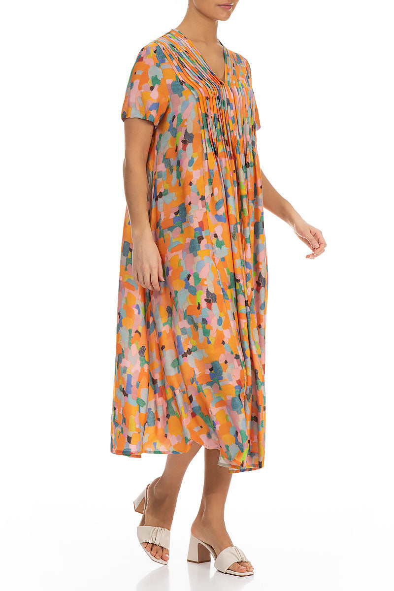 Romantic Orange Burst Silk Bamboo Dress 3