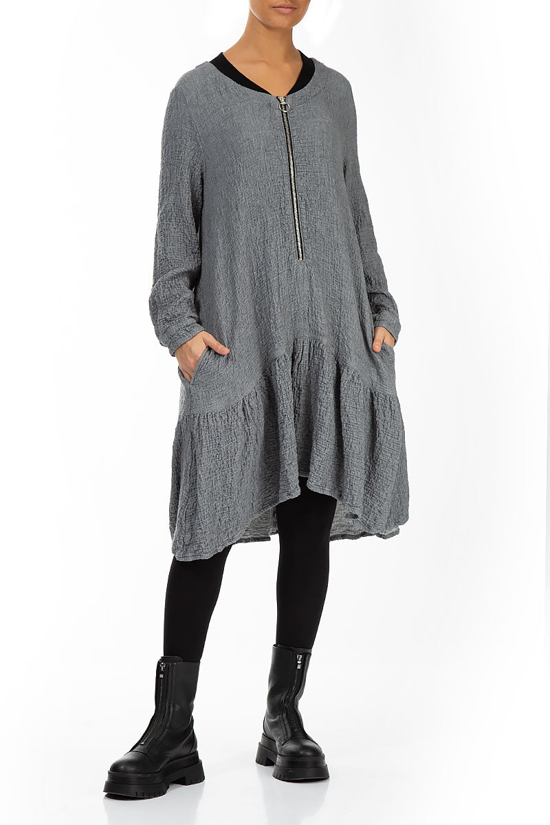 Ruffle Hem Grey Wool Bomber Dress 3