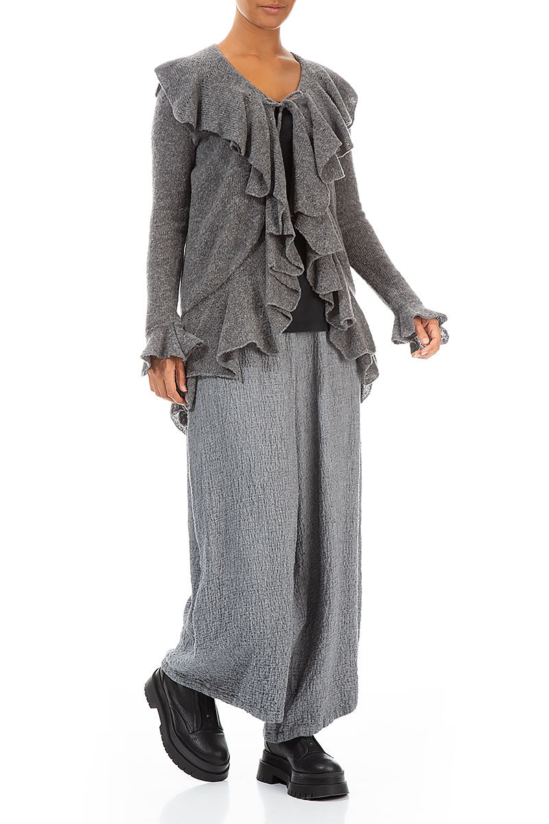 Ruffles Decorated Grey Wool Cardigan 4