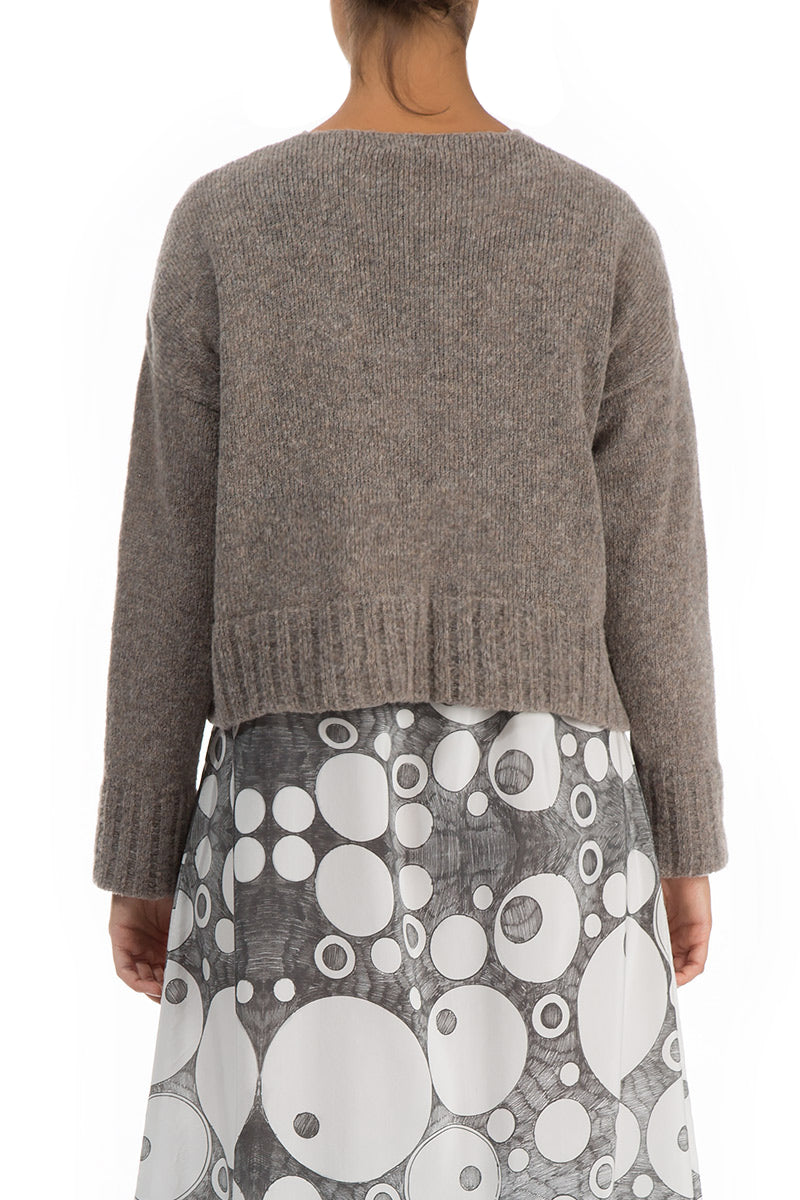 Ribbed Hem Light Brown Wool Cardigan 2