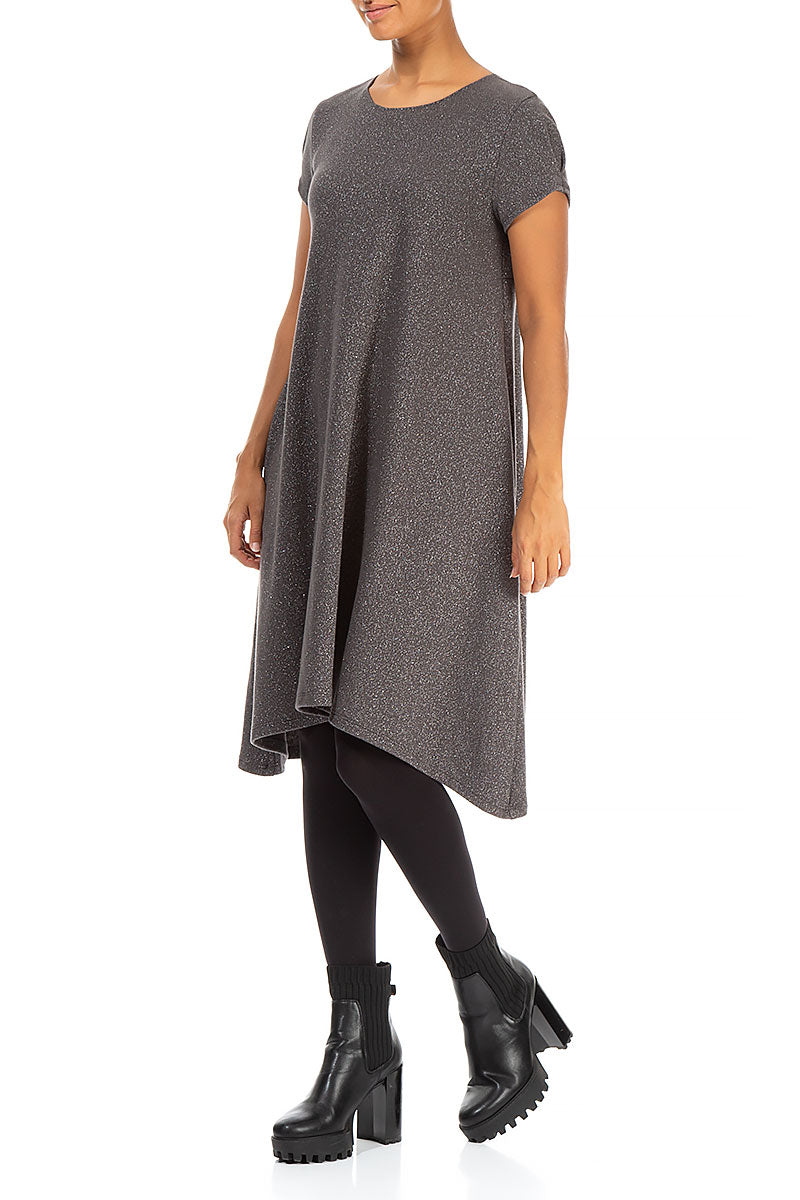 Short Sleeves Grey Glitter Cotton Dress 3