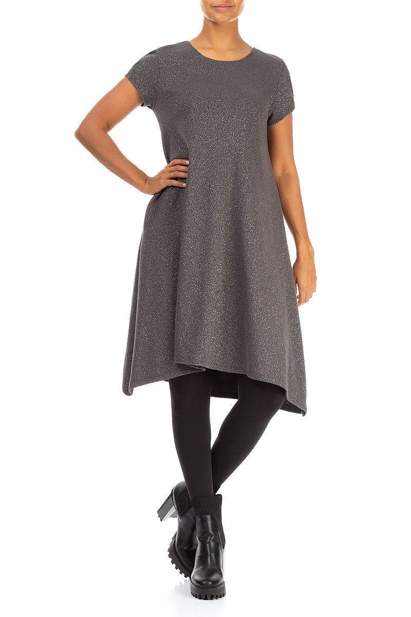 Short Sleeves Grey Glitter Cotton Dress 4