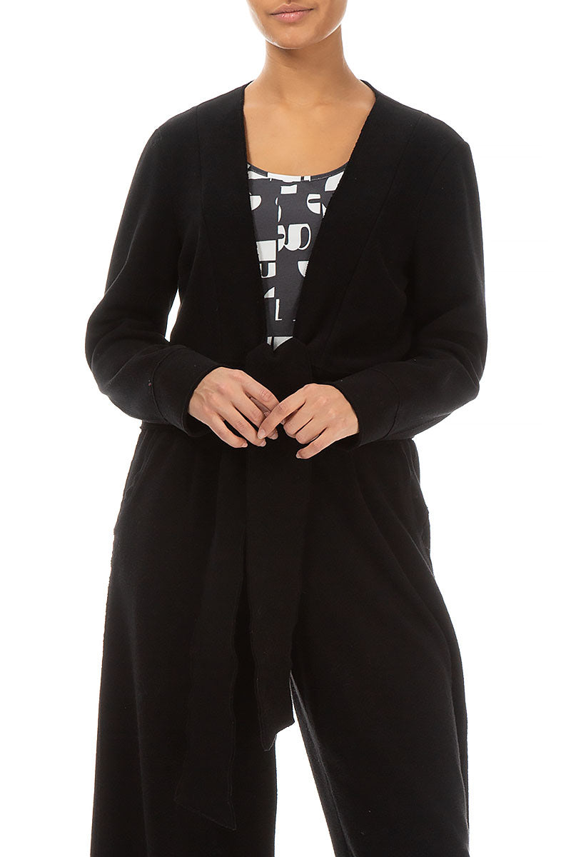 Short Tie Front Black Cotton Jersey Jacket 3