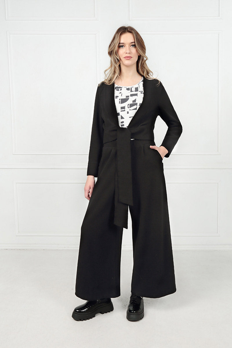 Short Tie Front Black Cotton Jersey Jacket 6