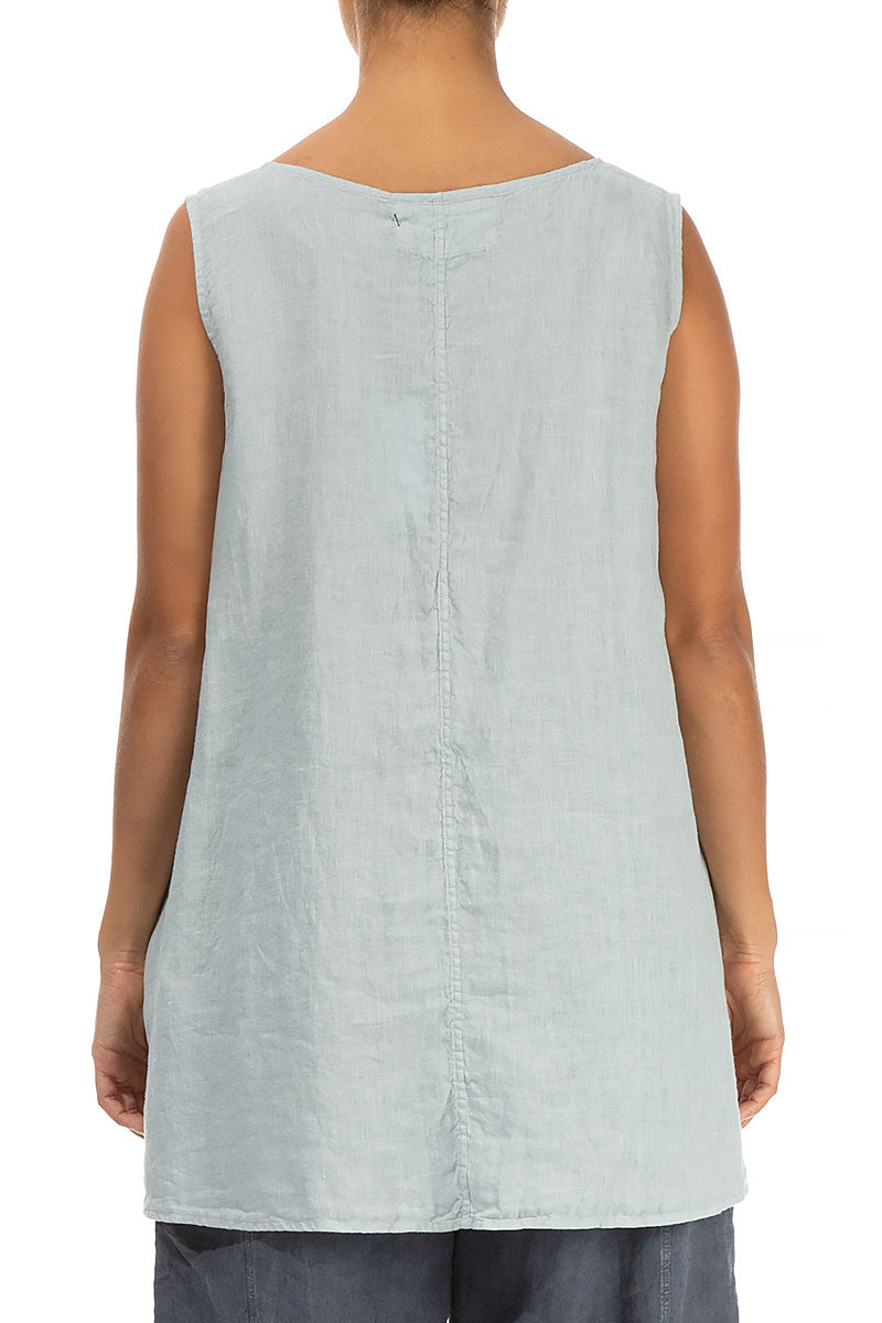 Side Pocket Sleeveless Light Grey Linen Tunic 2