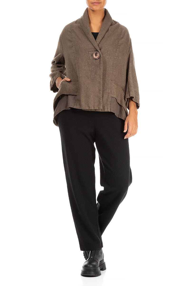 Single Button Brown Wool Linen Jacket 4