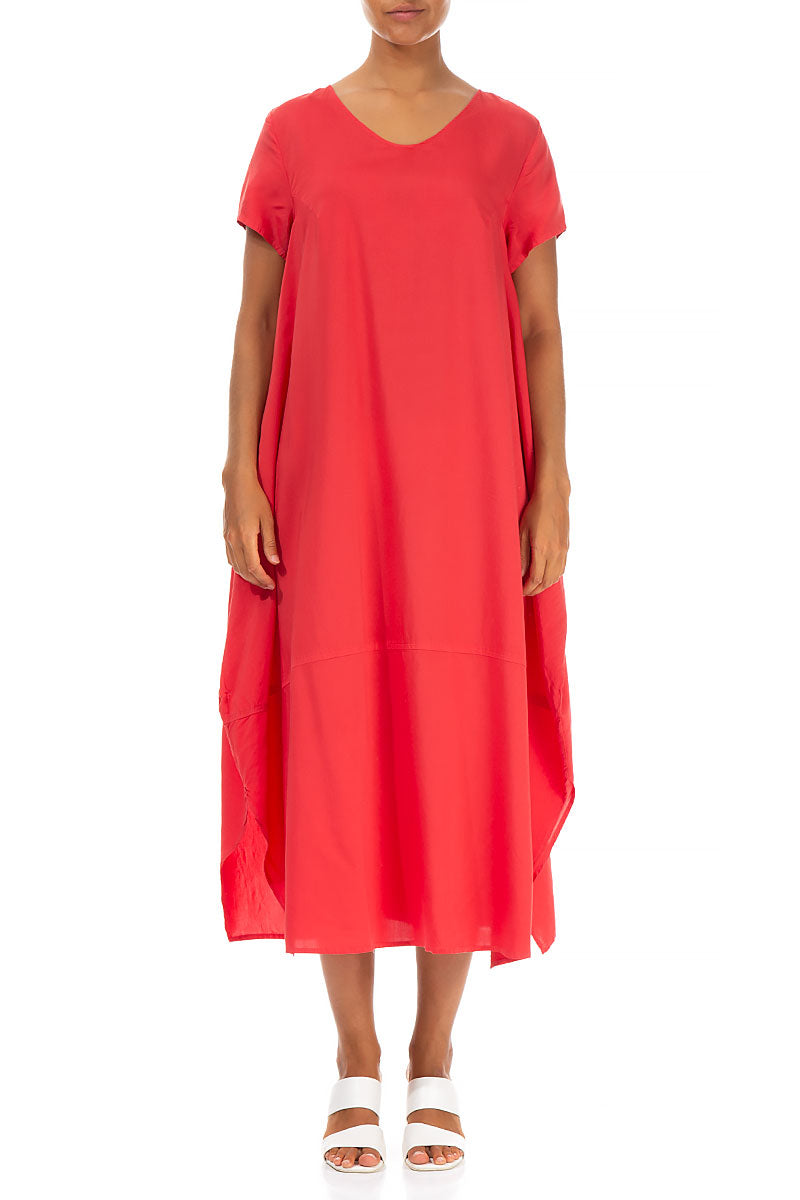 Single Pocket Poppy Red Silk Bamboo Dress