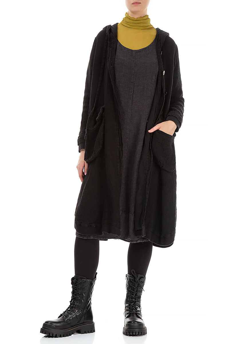 Sleeveless Balloon Charcoal Mélange Linen Dress 5