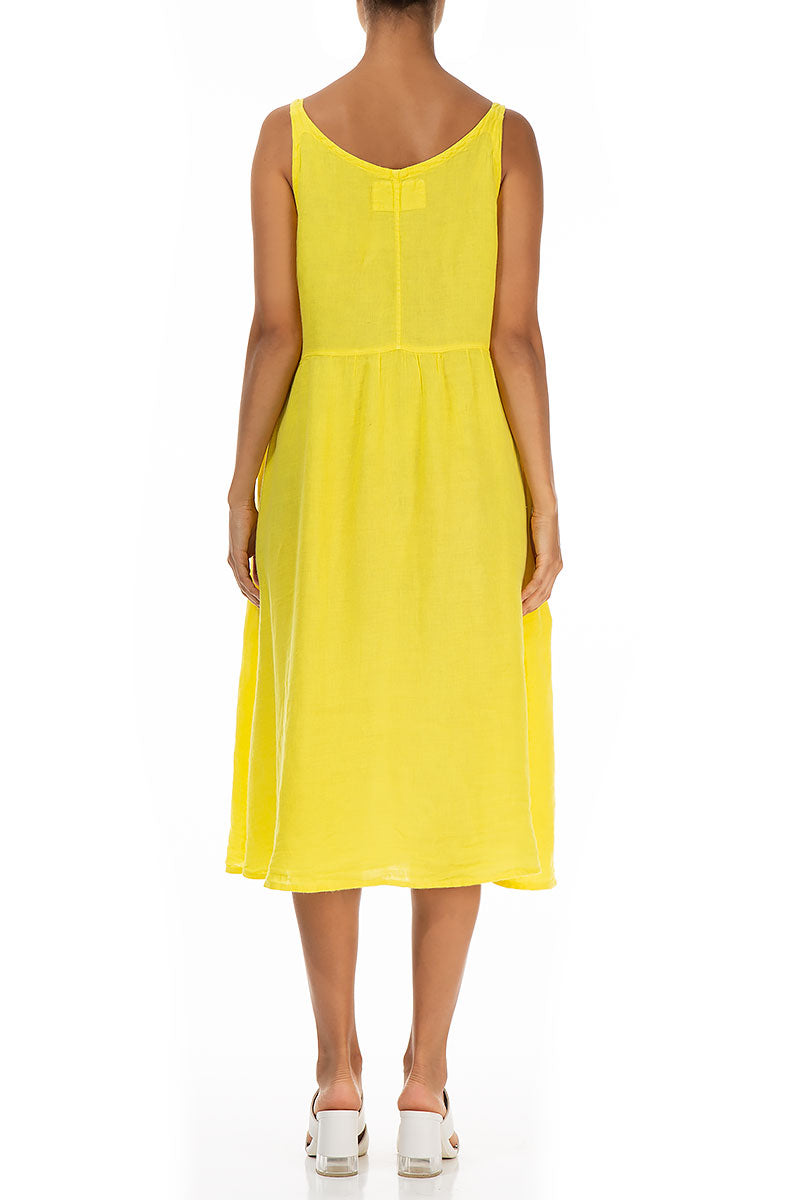 Sleeveless Buttoned Yellow Linen Dress