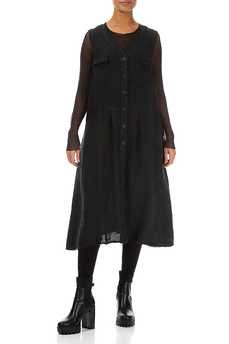 Sleeveless Dark Forest Mélange Linen Dress 4