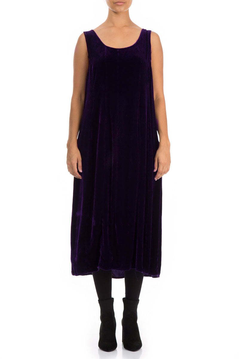 Sleeveless Royal Purple Silk Velvet Dress 1