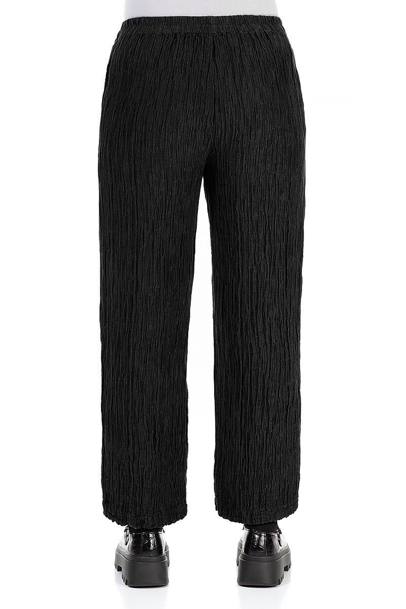 Straight Crinkled Black Silk Trousers 2