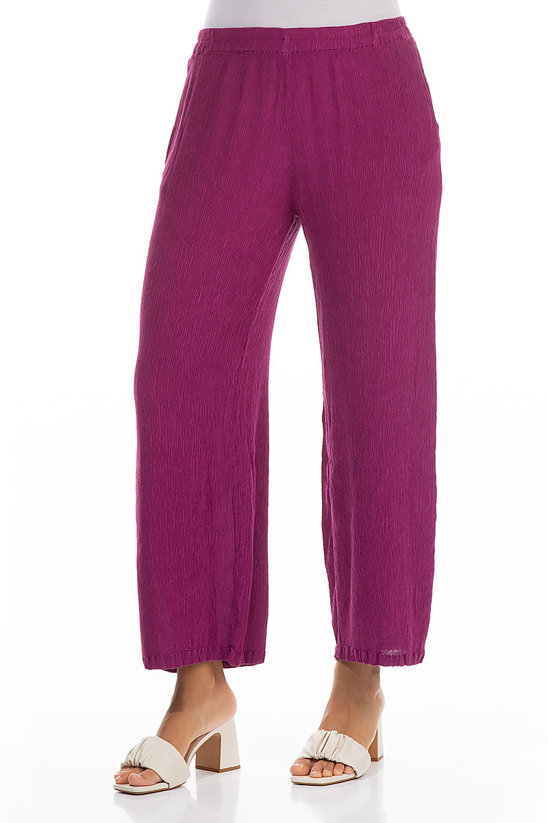 Straight Cropped Orchid Silk Viscose Trousers 3