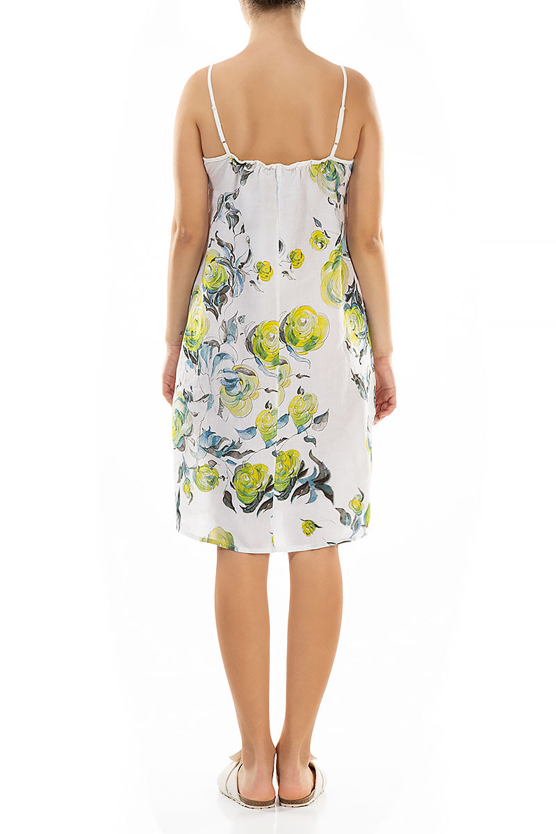 Strappy Lime Rose Print Linen Night Dress