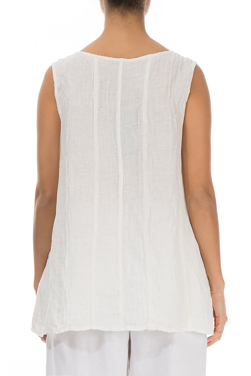 Sweetheart Neck Crinkled White Silk Top 2