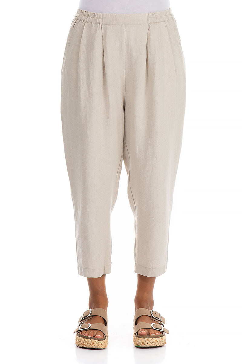 Cropped Taper Natural Linen Trousers