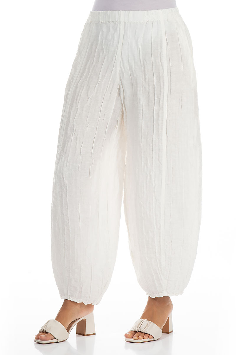 Taper Off White Crinkled Silk Linen Trousers 3