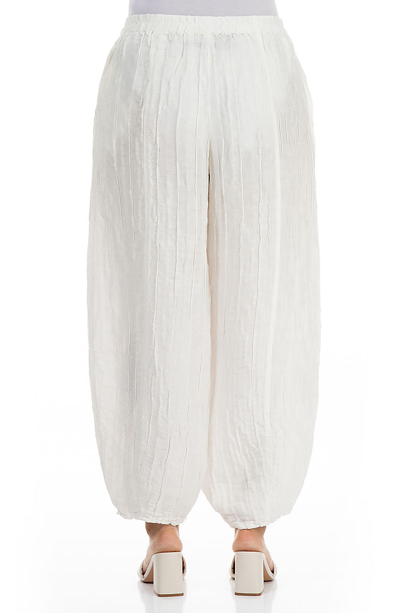 Taper Off White Crinkled Silk Linen Trousers 2
