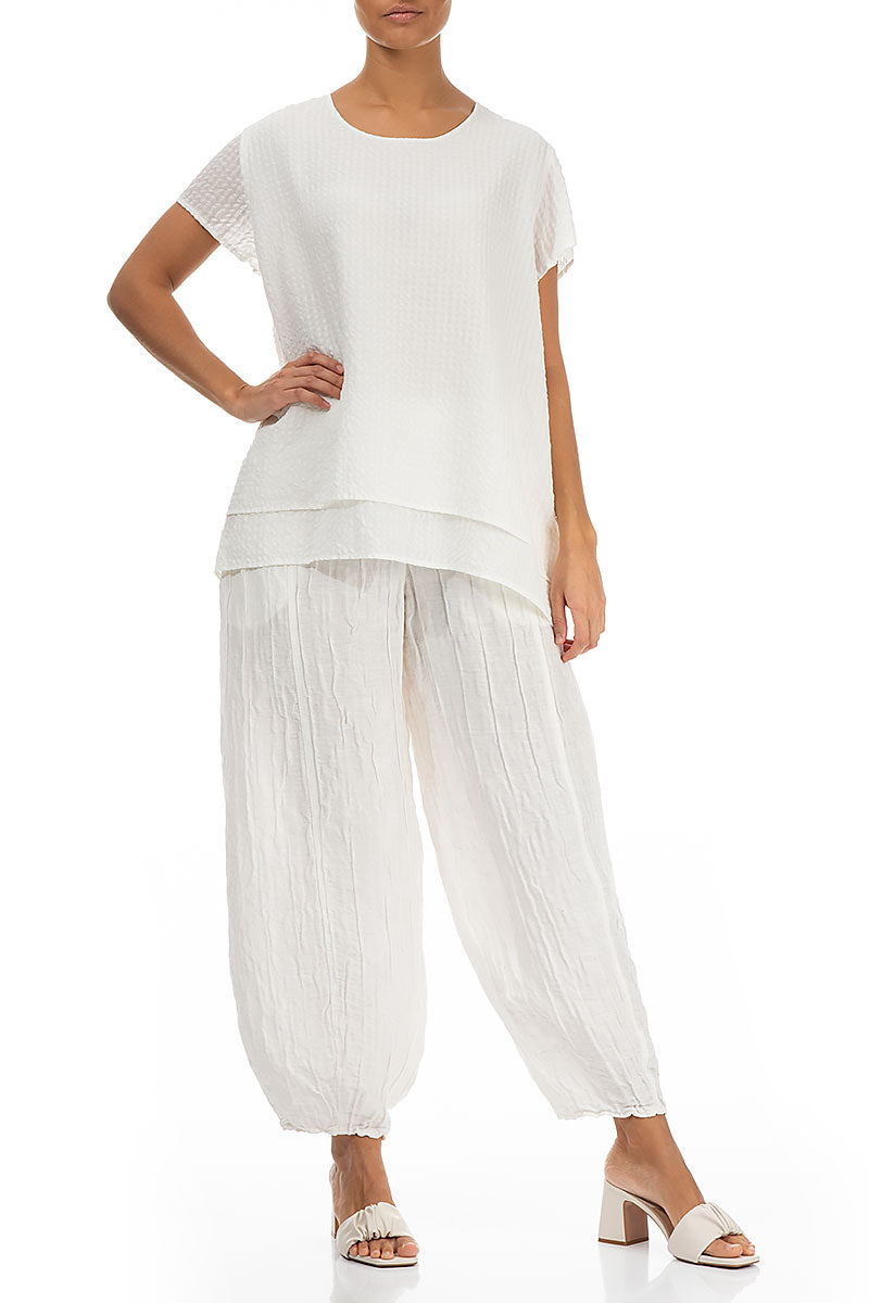 Taper Off White Crinkled Silk Linen Trousers 4