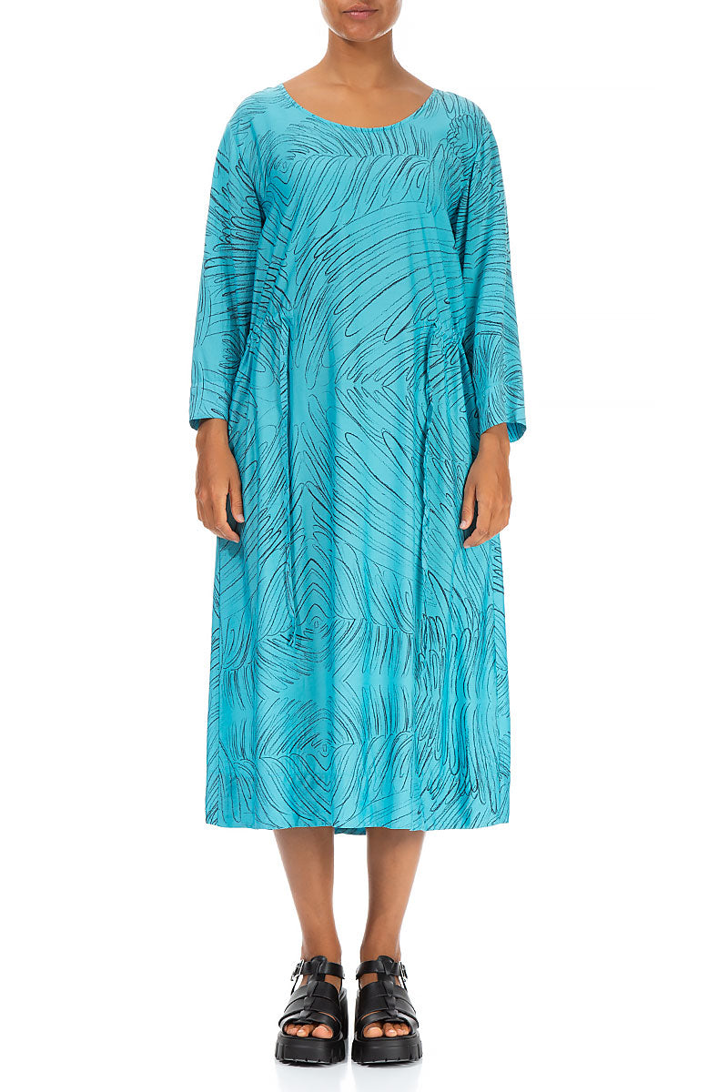 Tie Up Feathers Bright Turquoise Silk Bamboo Dress