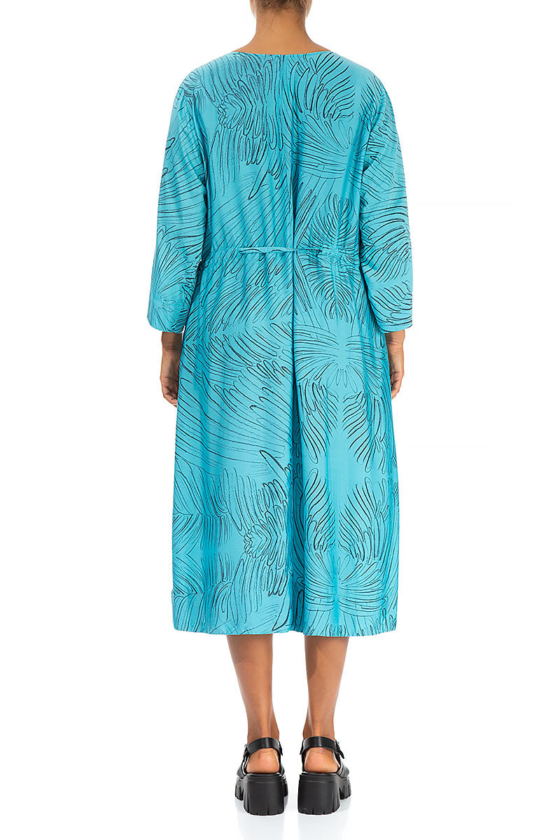Tie Up Feathers Bright Turquoise Silk Bamboo Dress